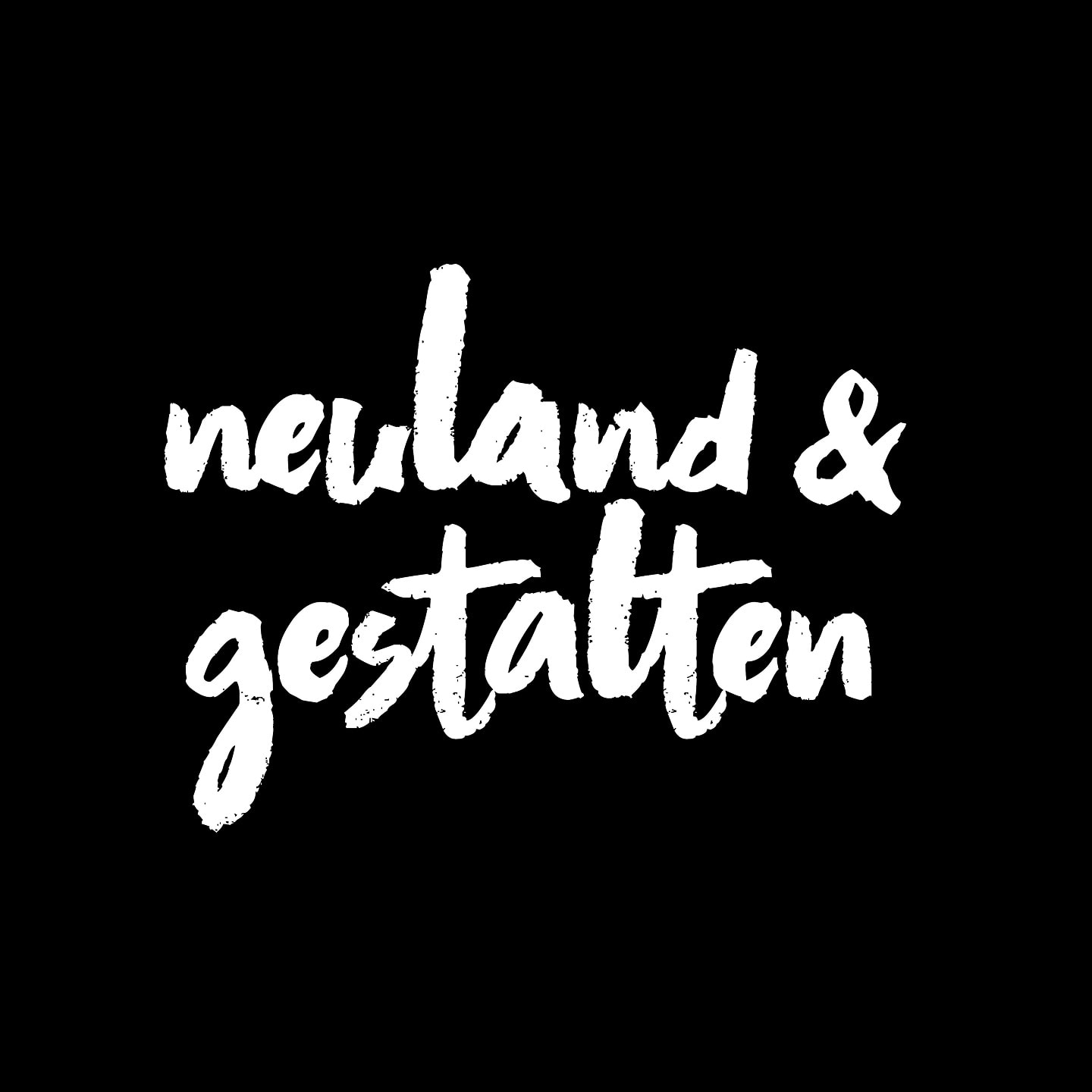 Logo von neuland & gestalten in weißer Pinselschrift auf dunkelblauem Hintergrund.