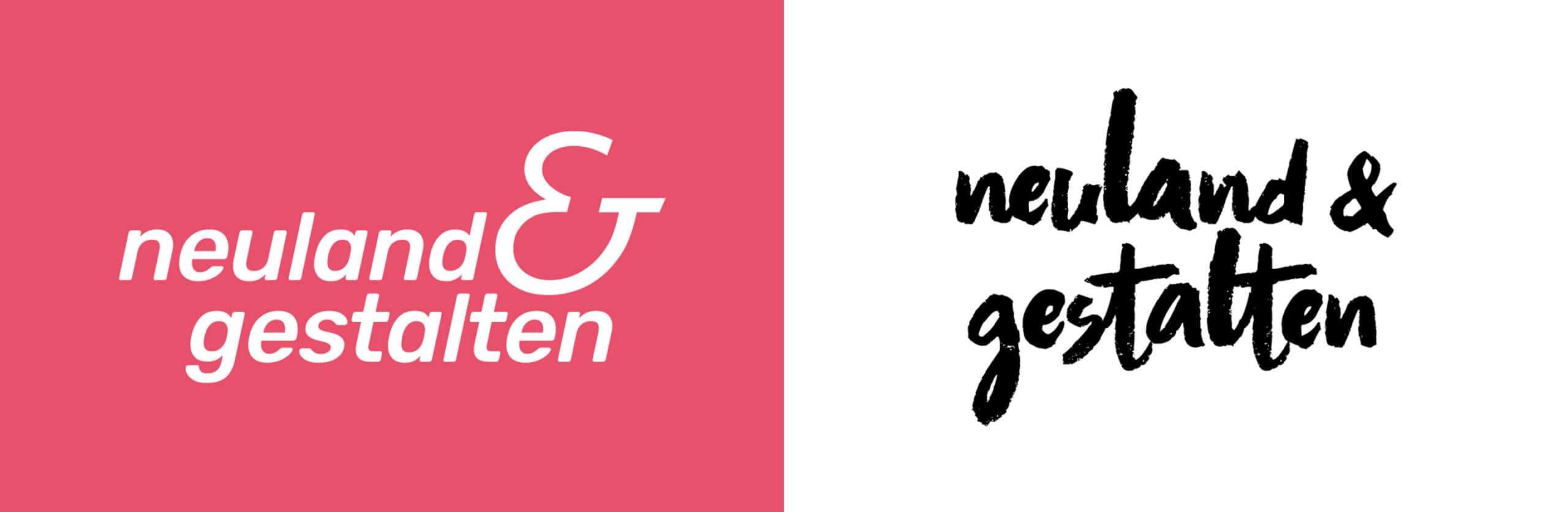 Zwei Logovarianten von neuland gestalten im Vergleich: klassisches Logo und handschriftliche Wortmarke.