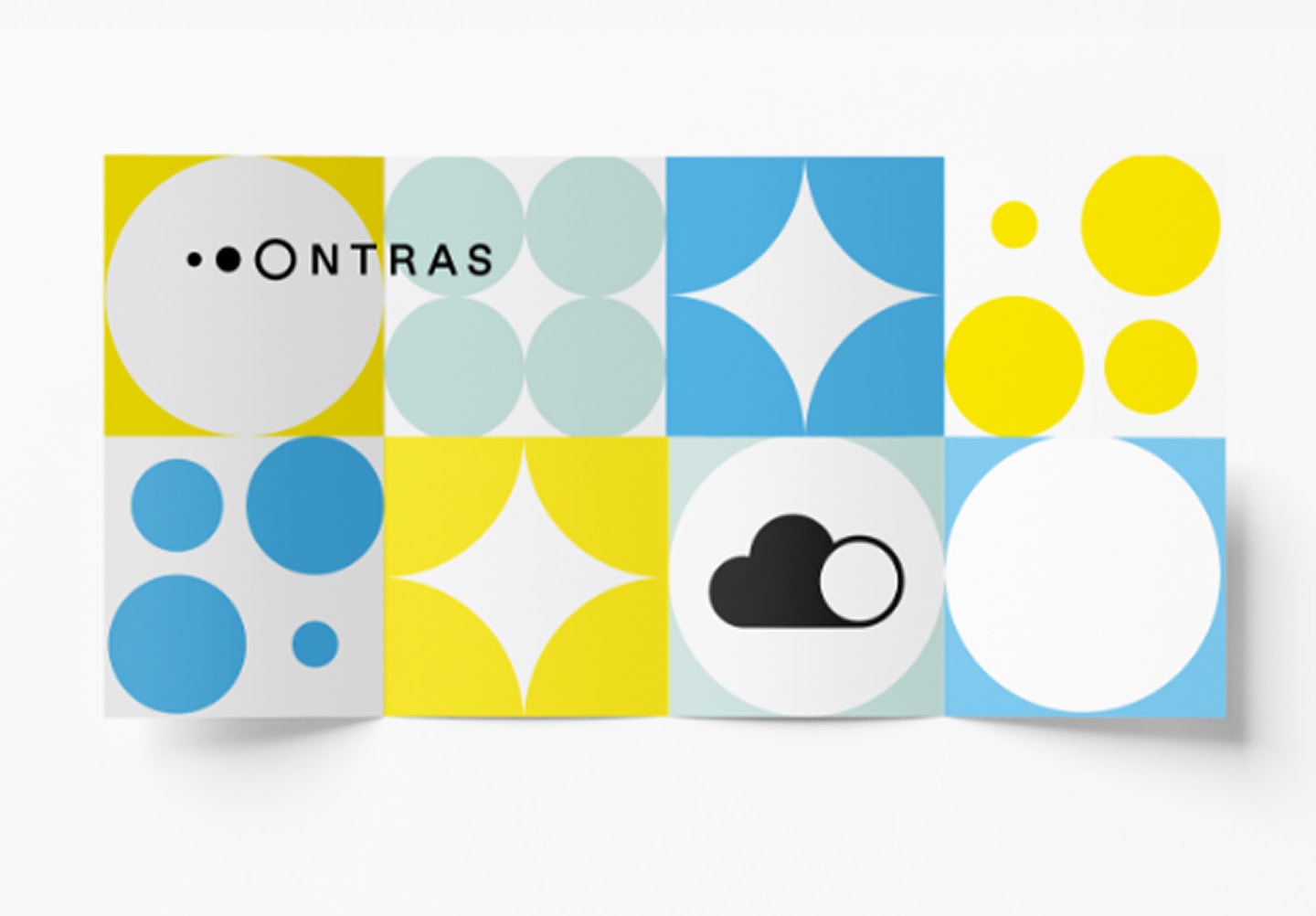 Gestaltungssystem des Corporate Designs mit geometrischen Formen, Farben und Icons.